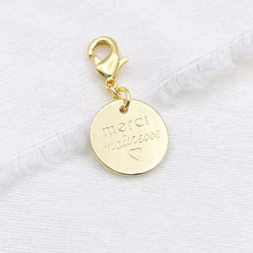 Clip charms engraved gold plated Round Mummy Thank you